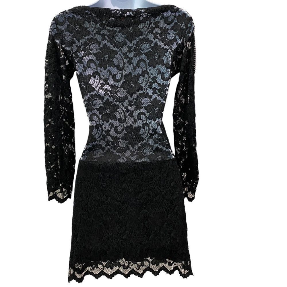 Sentimental NY By Sam Hourani Black Lace Dress With Rhinestone Tuxedo Belt Sz M - Picture 3 of 13